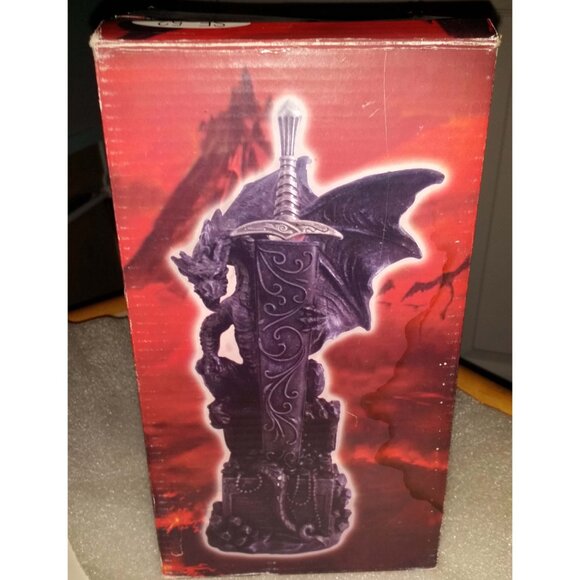 Dragon guarding treasure with sword letter opener Statue. - Picture 10 of 10